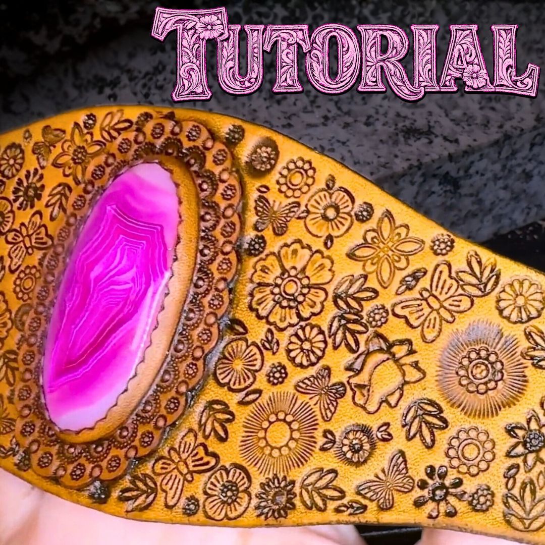 Tutorial for a tooled leather gemstone bracelet - Floral jewelry making workshop