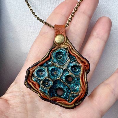 Ocean Inspired Leather Wrapped Coral Pendant