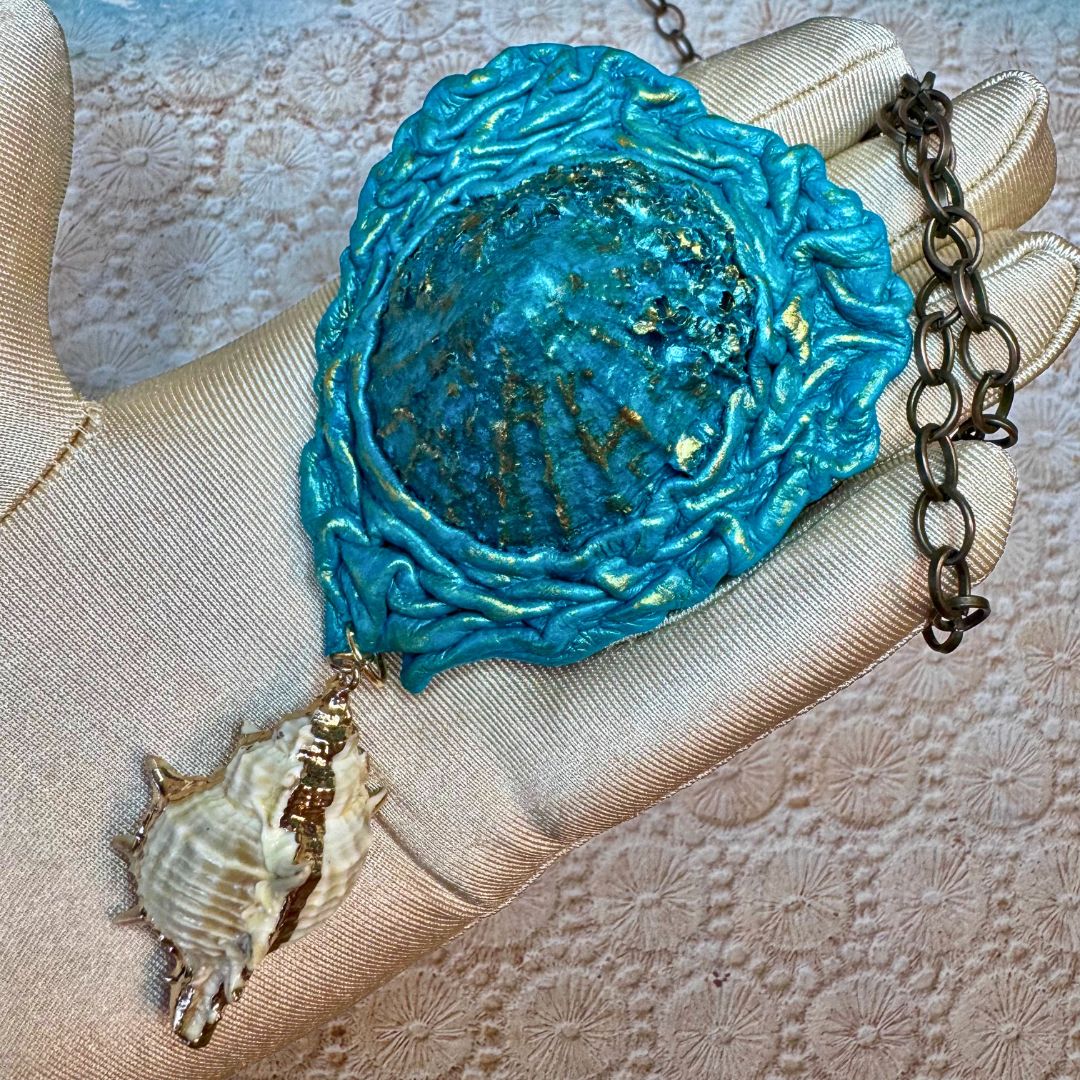 Ocean Inspired Leather Wrapped Seashell Pendant