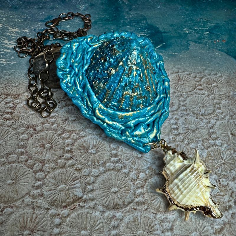 Ocean Inspired Leather Wrapped Seashell Pendant