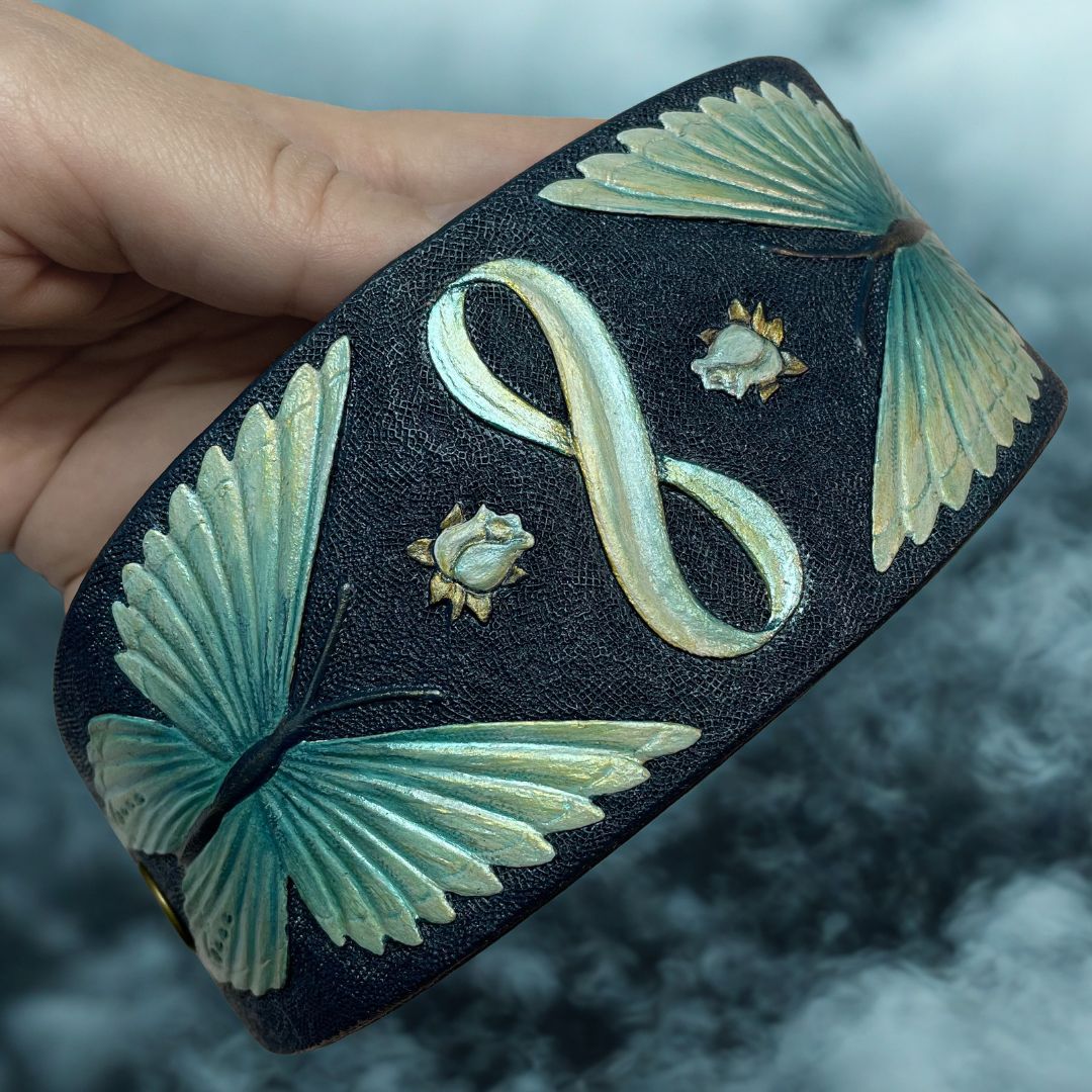 Tooled Leather Bracelet with Fantasy Moths