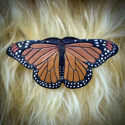 Hand Tooled Leather Monarch Butterfly Hair Barrette