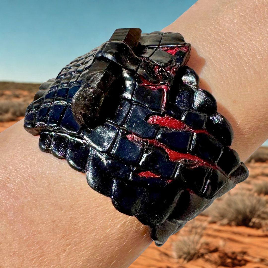 Black Crocodile Leather Unisex Bracelet with Smoky Quartz