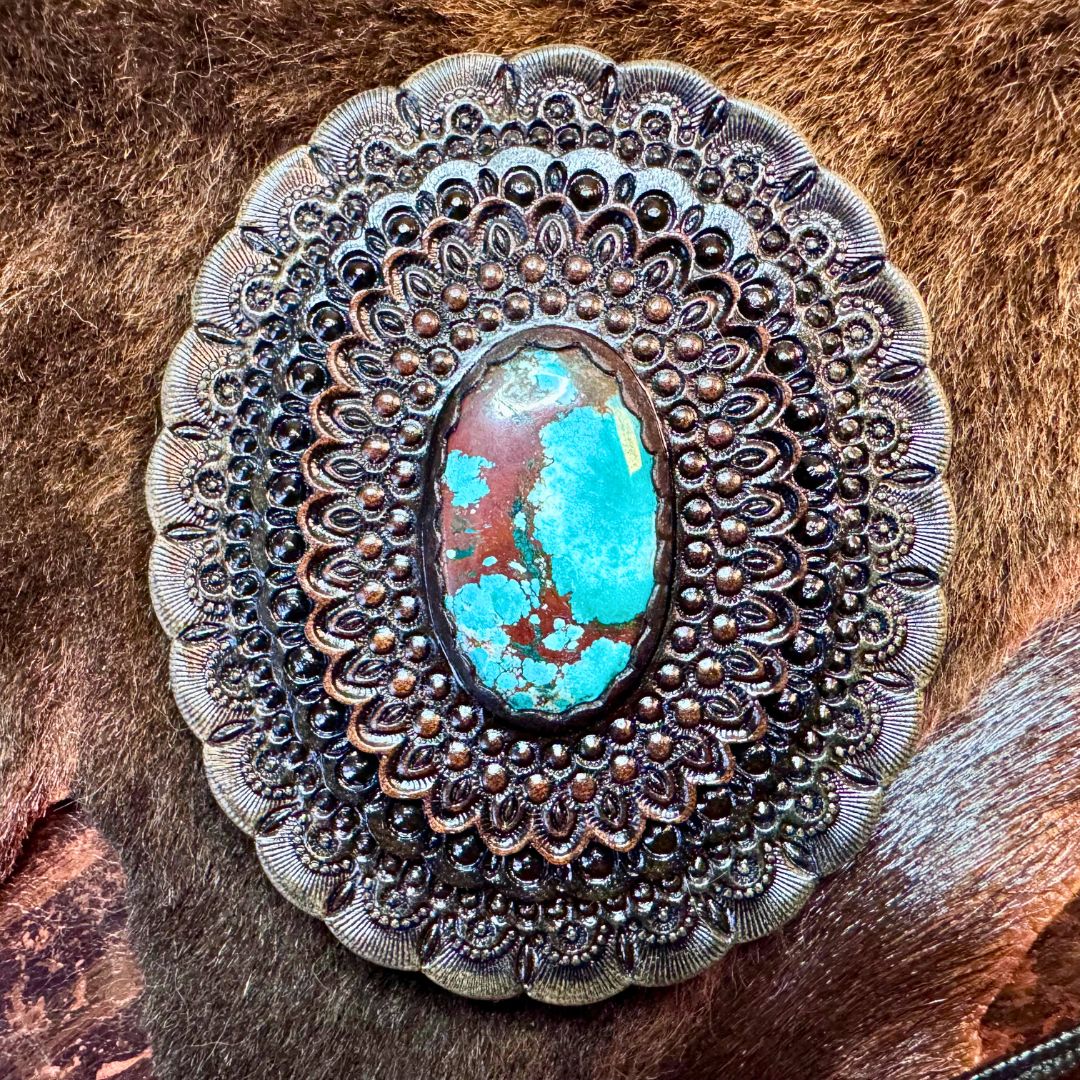 Tooled Leather Concho with Turquoise