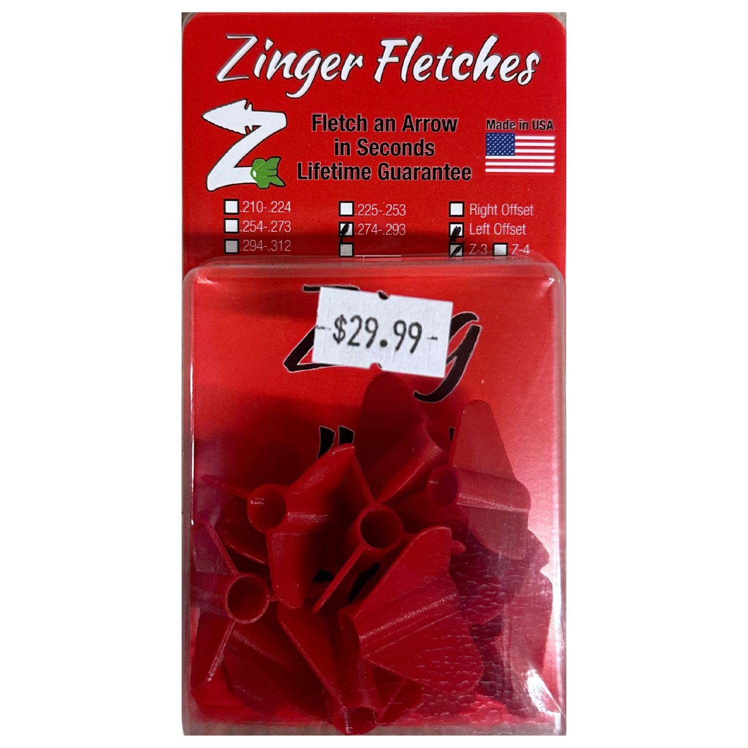 Zinger Fletches, Color: Red, Offset: Left - 3 fletch, Size: .294-.312