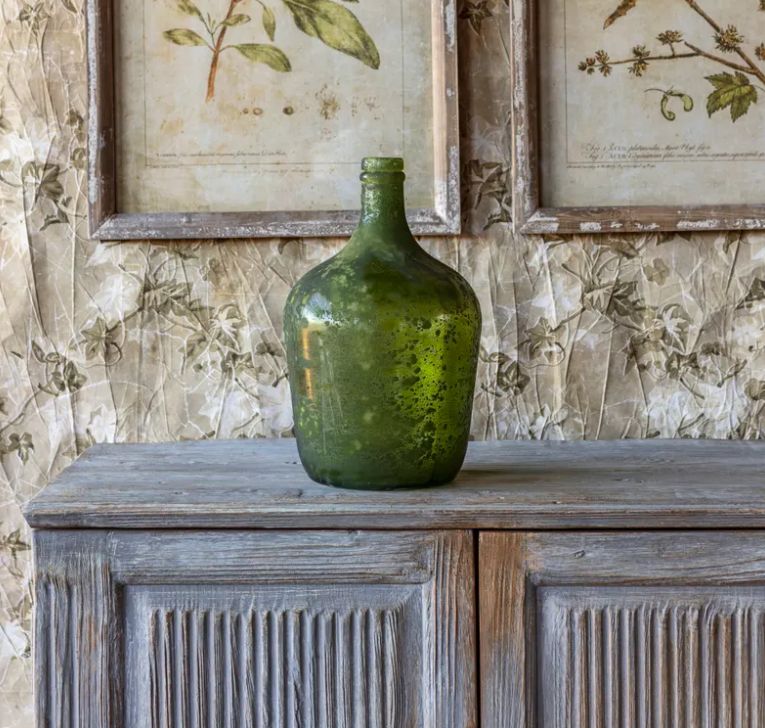 Decorative Aged Green Bottle - Large