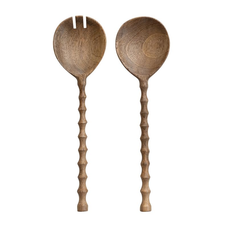 Mango Wood Salad Servers w/ Carved Handles