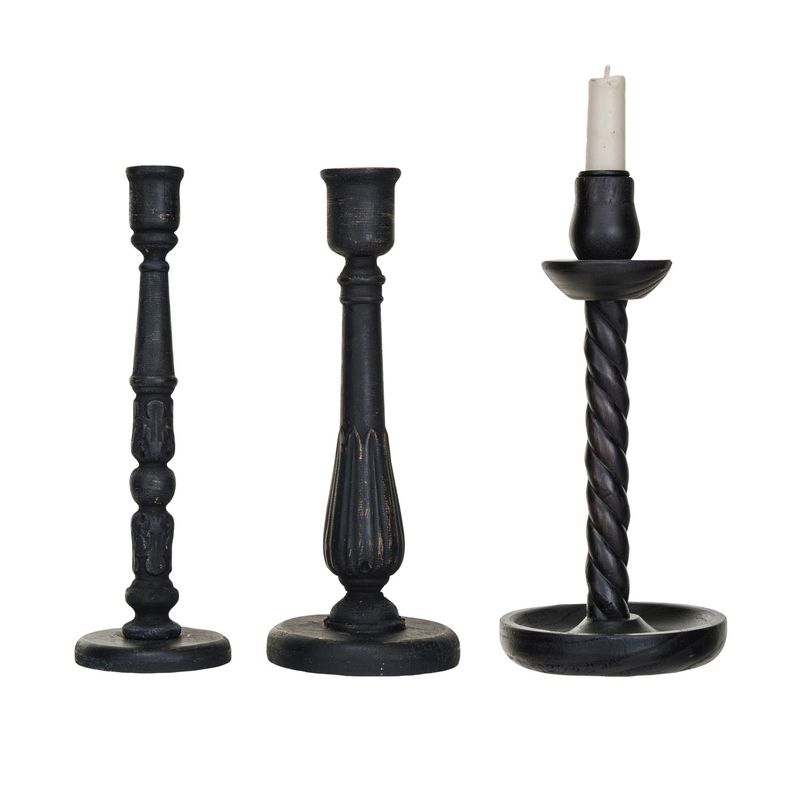 Black Wood Taper Holder-set of 3