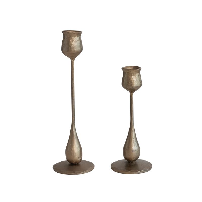 Gold Cast Iron Taper Holder-Set of 2