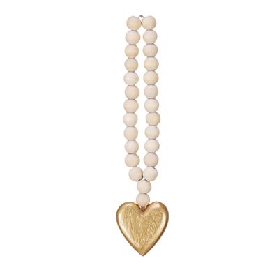 Wooden Beads Garland w/ Gold Heart