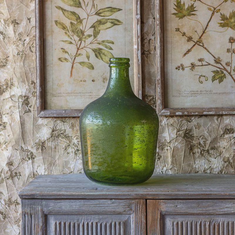 Decorative Aged Green Bottle - Medium