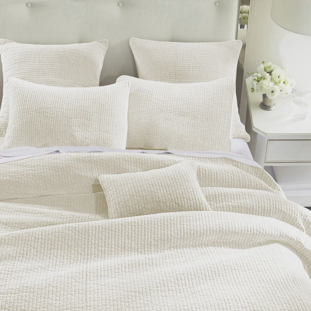 Stonewashed Cotton Velvet Quilt Set, Colour: Vintage White, Size: Twin