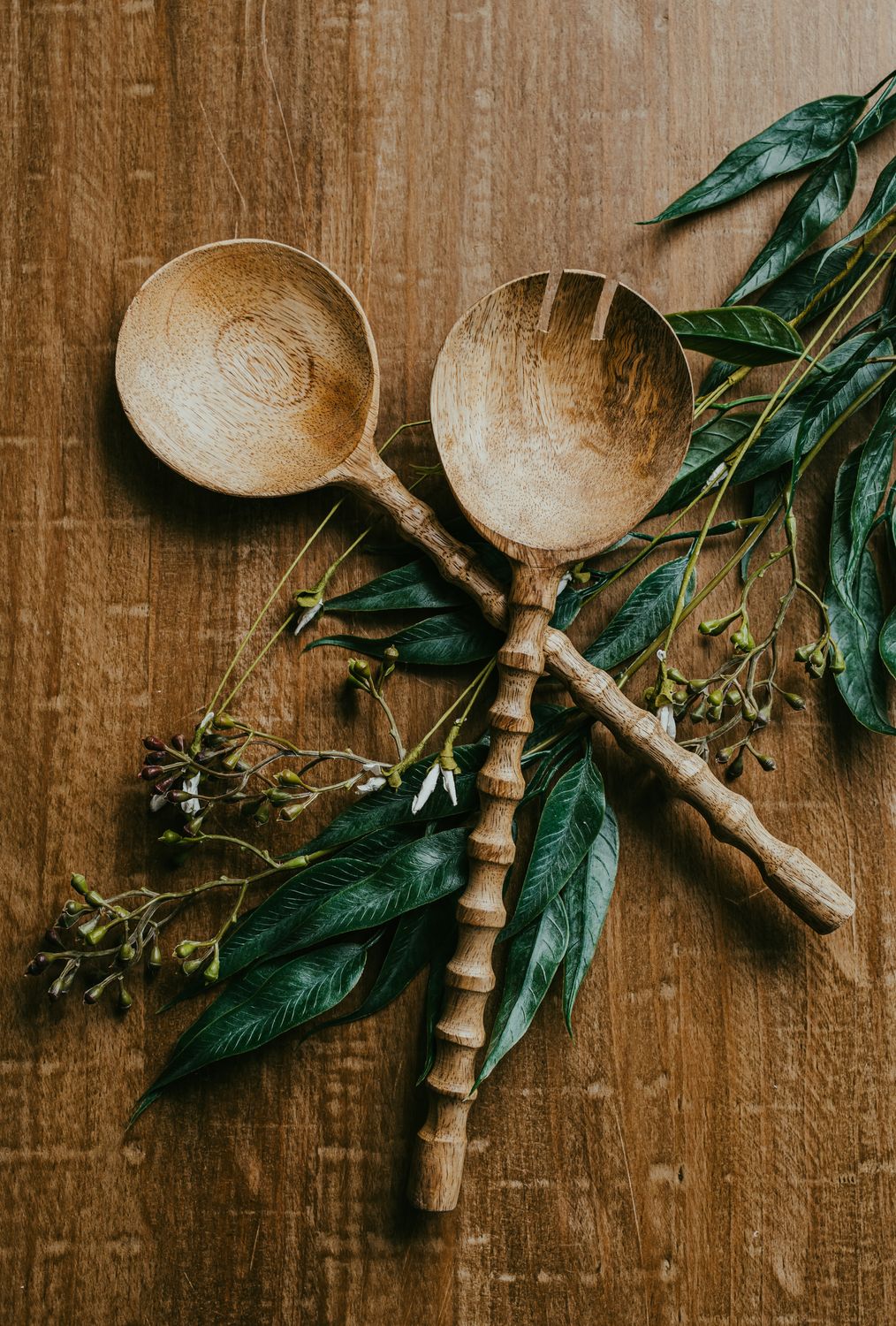 Mango Wood Salad Servers w/ Carved Handles