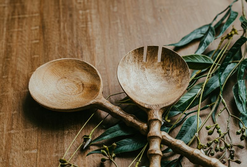 Mango Wood Salad Servers w/ Carved Handles