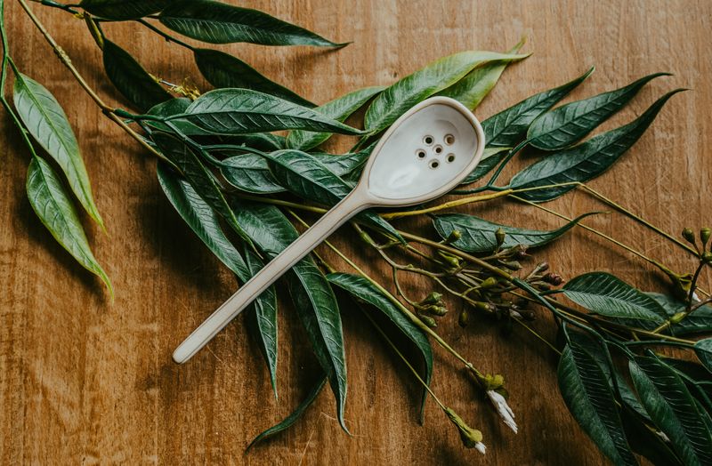Stoneware Strainer Spoon - White