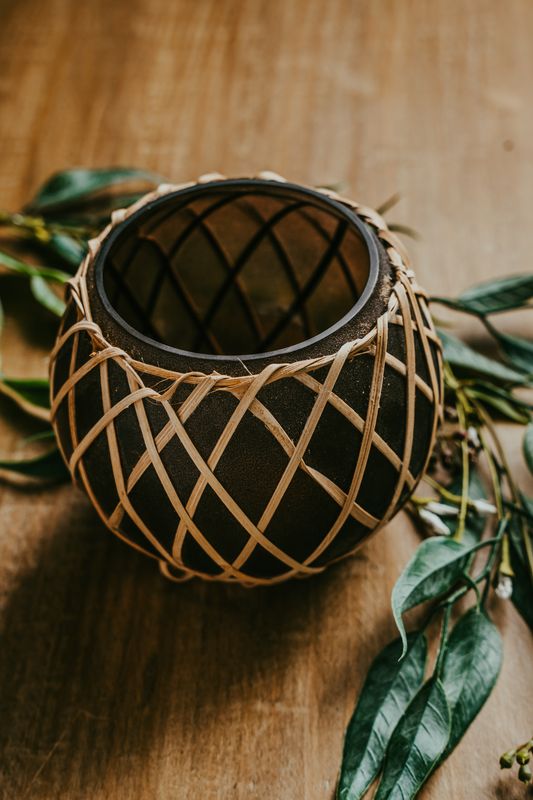 Glass &amp; Rattan Votive Holder