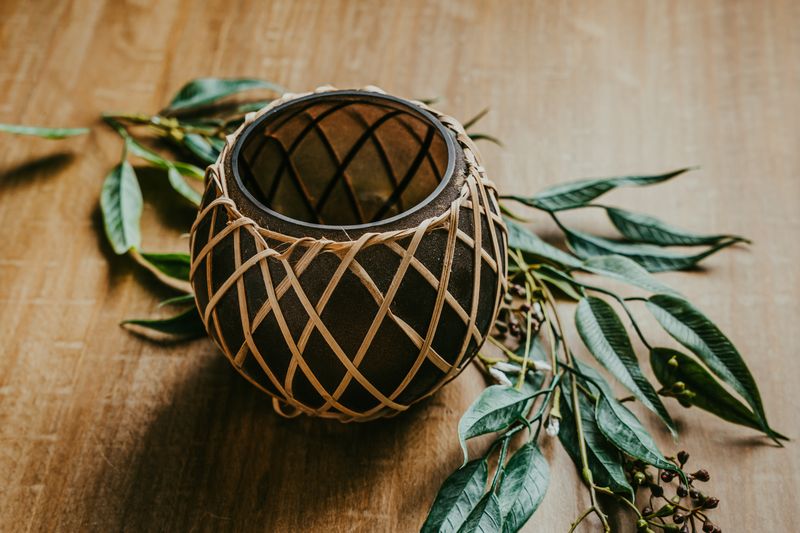 Glass &amp; Rattan Votive Holder