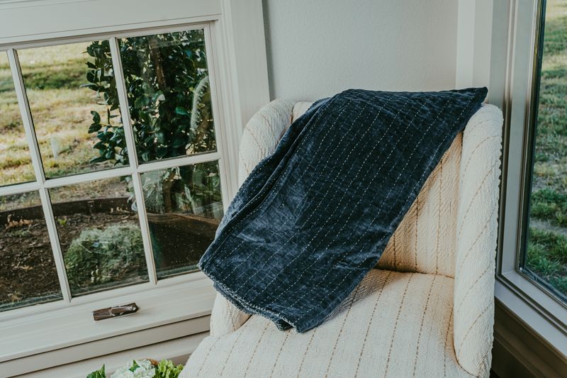 Cotton Velvet Throw w/ Kantha Stitch