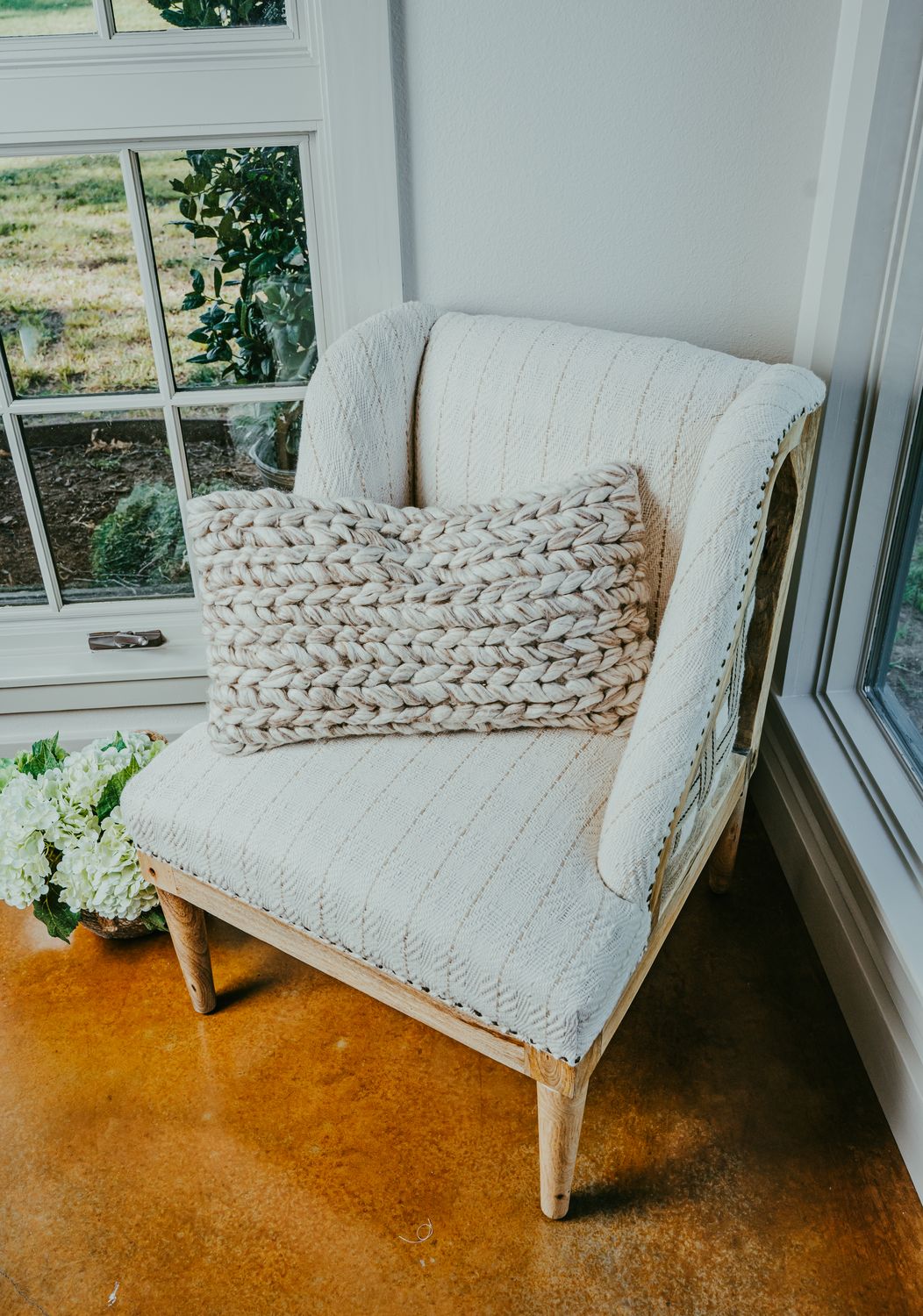 Cotton Striped Chair w/ Mango Wood Legs
