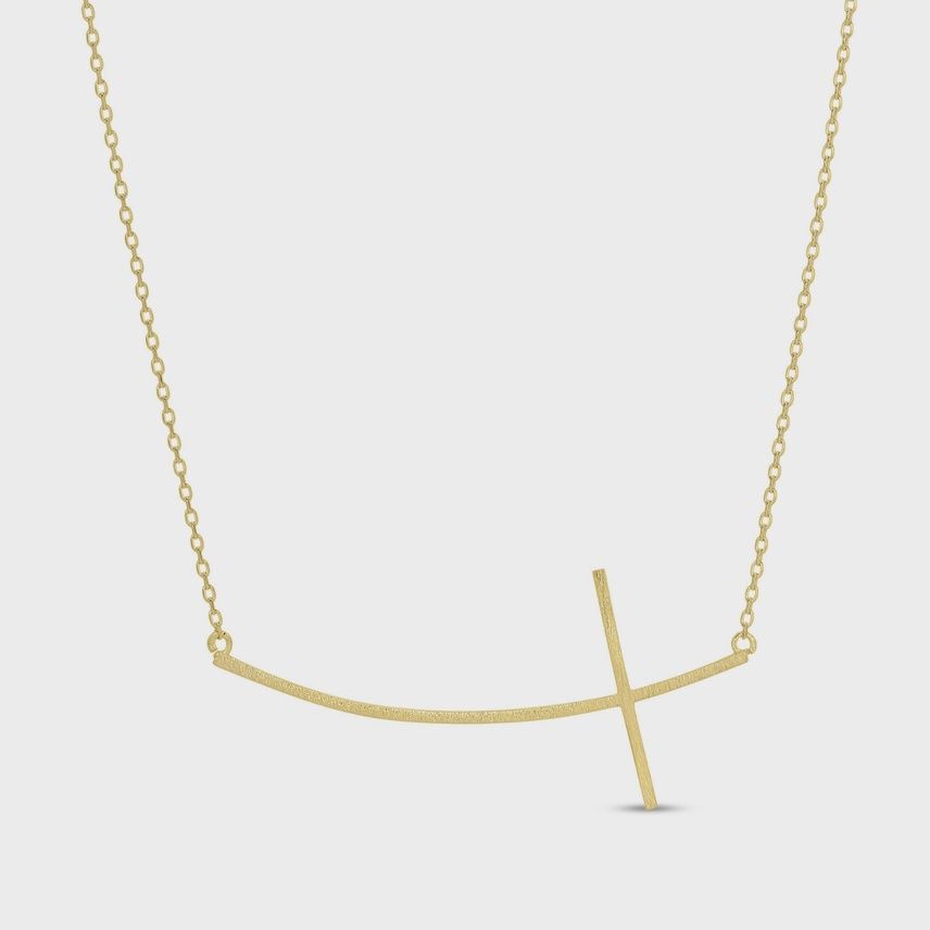 Brushed Side Cross Necklace - Gold