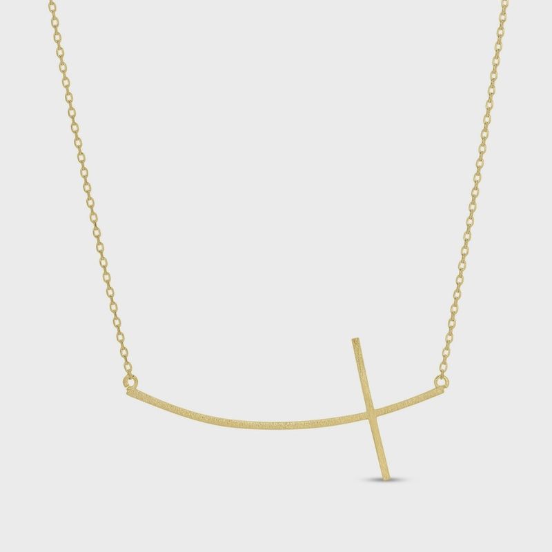 Brushed Side Cross Necklace - Gold