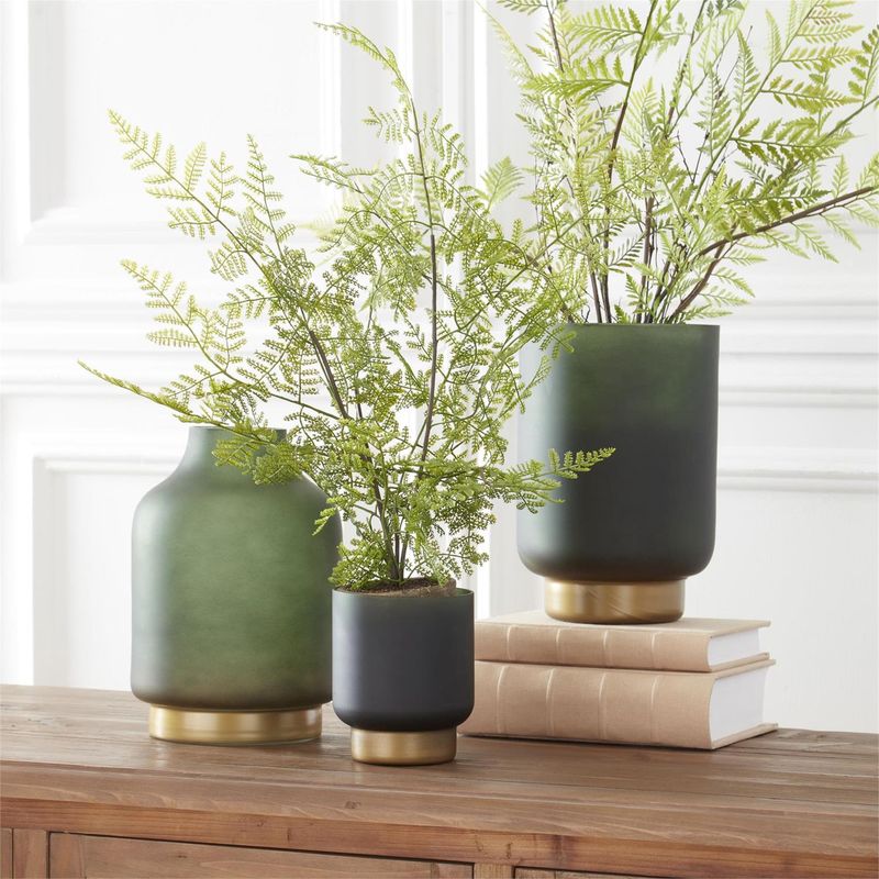 Frosted Green Glass Container w/Gold Base - Small