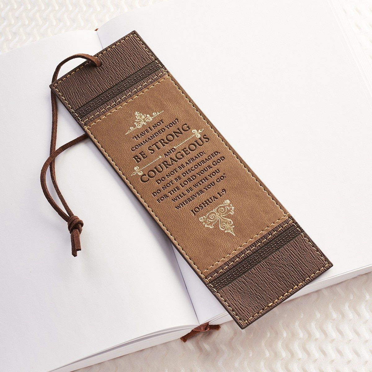 Be Strong &amp; Courageous Faux Leather Bookmark