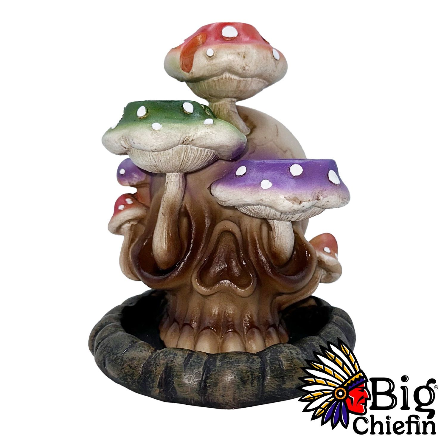 6&quot; SKULL TRI-MUSHROOM EYES  INCENSE BURNER