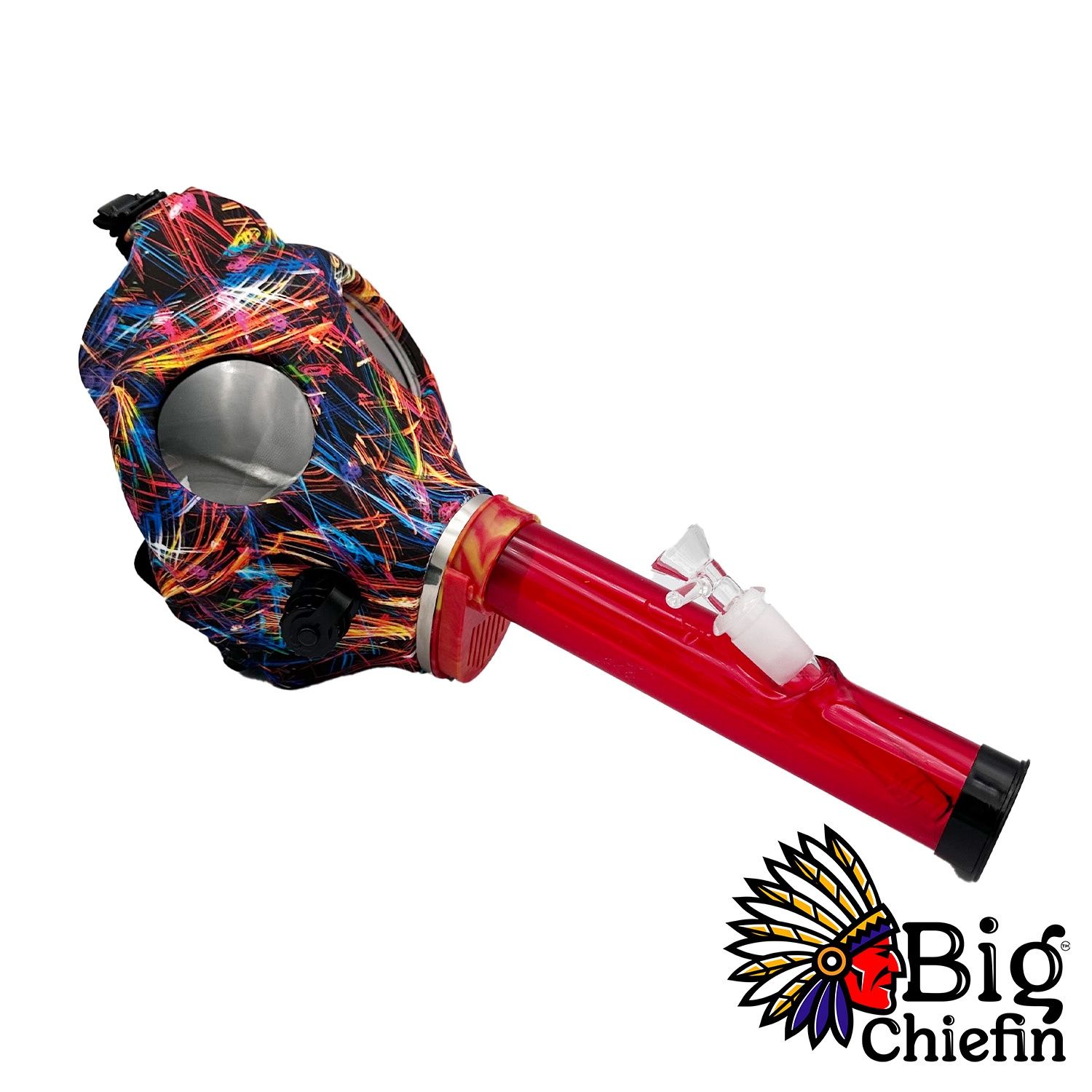 GAS MASK w/ GLASS DOWNSTEM, Color: Rainbowl Swirls