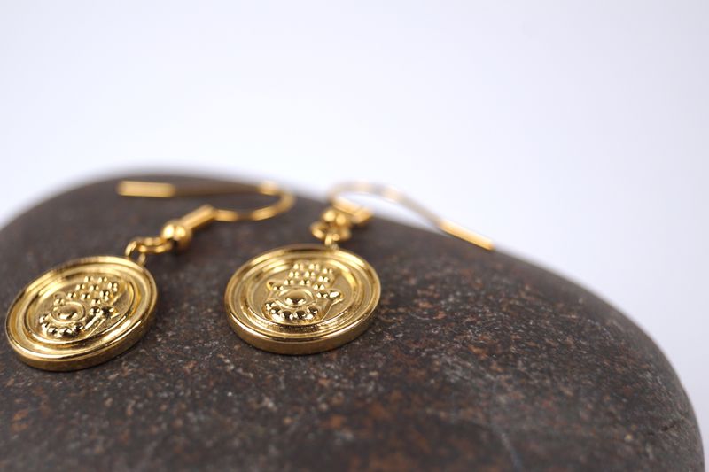 HANDMADE Ohrringe -Hand der Fatima- Gold Edelstahl