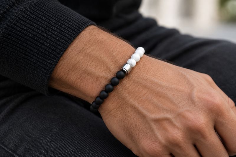 PREMIUM COLLECTION Armband Howlith & Onyx | Gelassenheit & Stärke