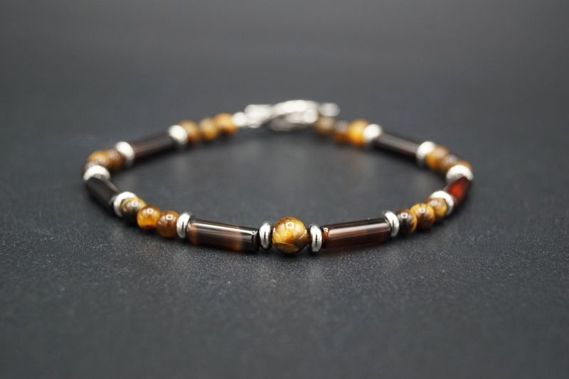 PREMIUM COLLECTION Armband Tigerauge & brauner Onyx | Selbstvertrauen & Stabilität