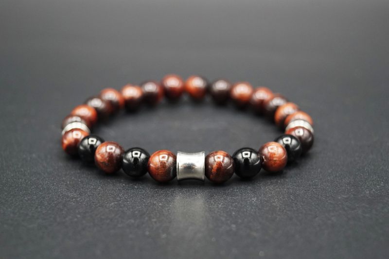 PREMIUM COLLECTION Armband Rotes Tigerauge & Onyx | Leidenschaft & Stärke