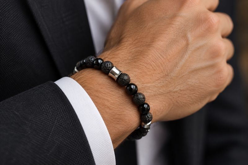 PREMIUM COLLECTION Armband Lavagestein & Onyx | Energie & Stärke
