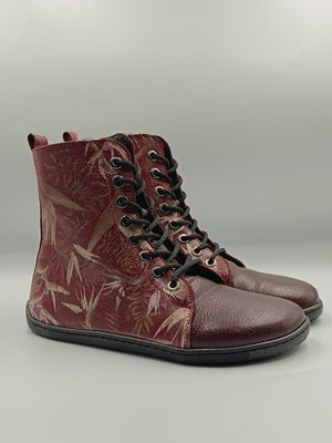 NOMA botki barefoot bordo roślinny złoty motyw zero waste