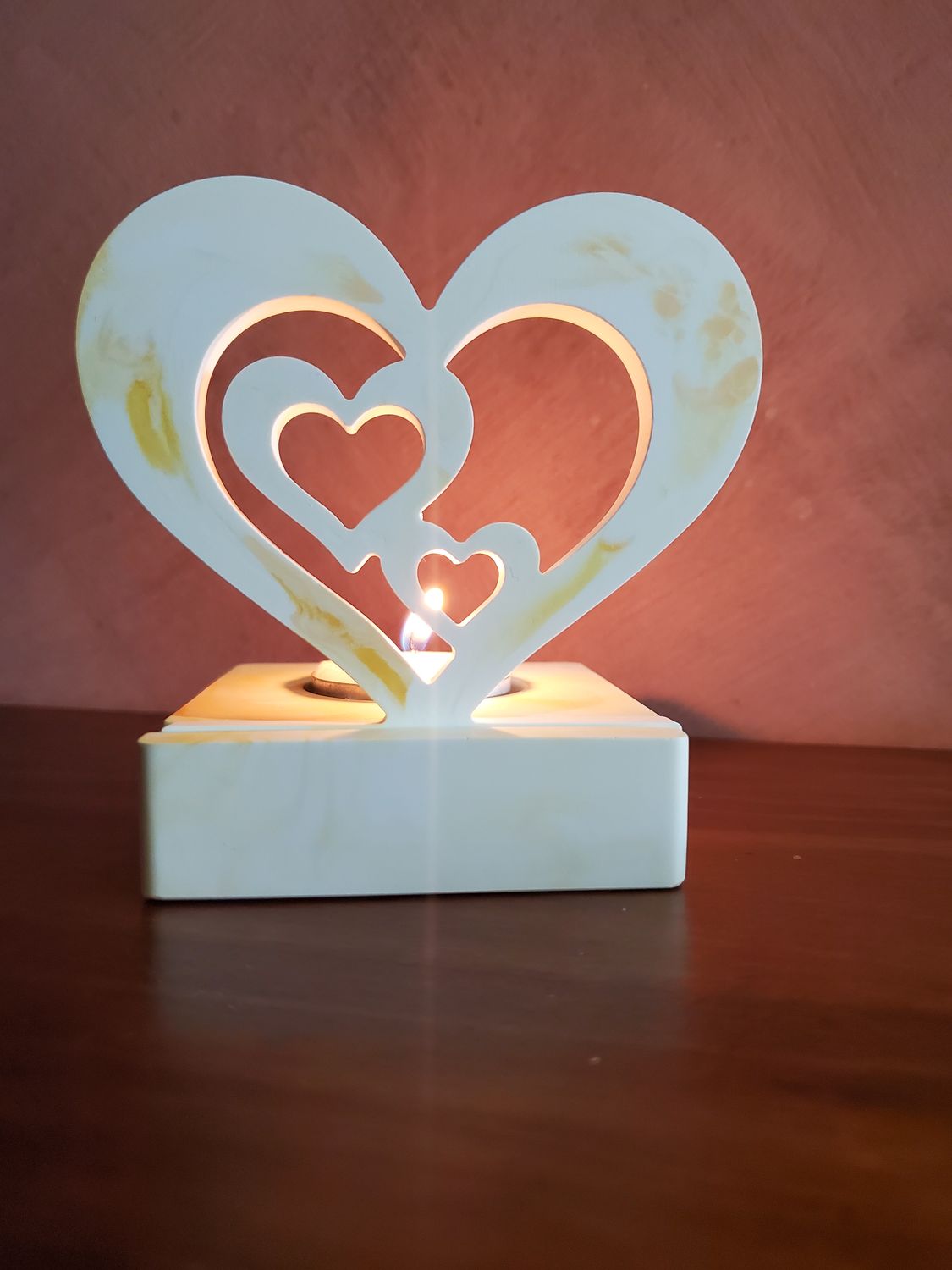 Heart Stand Tealight candle holder - Yellow marble effect