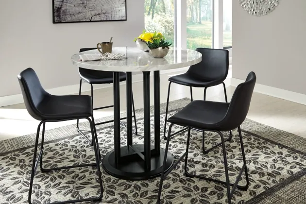 Centiar Round DRM Counter Table & 4  Upholstered BarstoolS