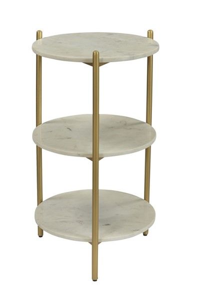Round White Marble and Gold Powder Coat Granite/Marble