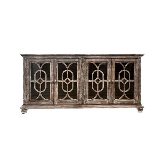 BARNWOOD CONSOLE W/4 DOOR FLOWER FIGURE