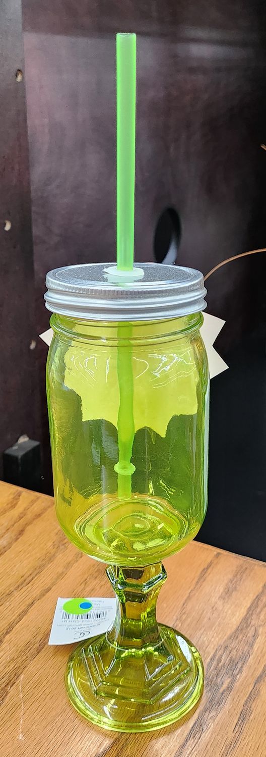 GREEN MASON JAR W/ STRAW