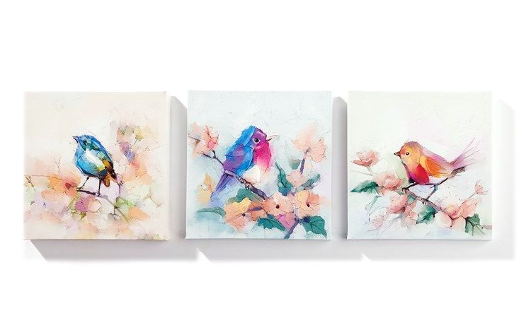 S/3 GLITTER BIRDS ON CANVAS