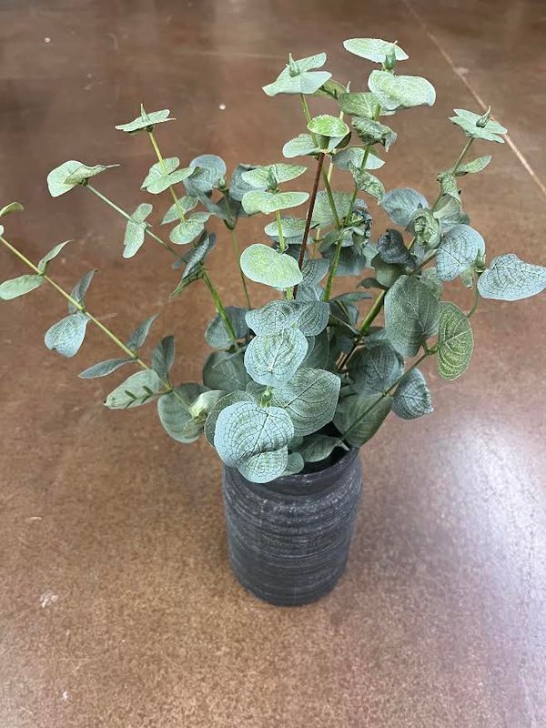 Greenery in black vase