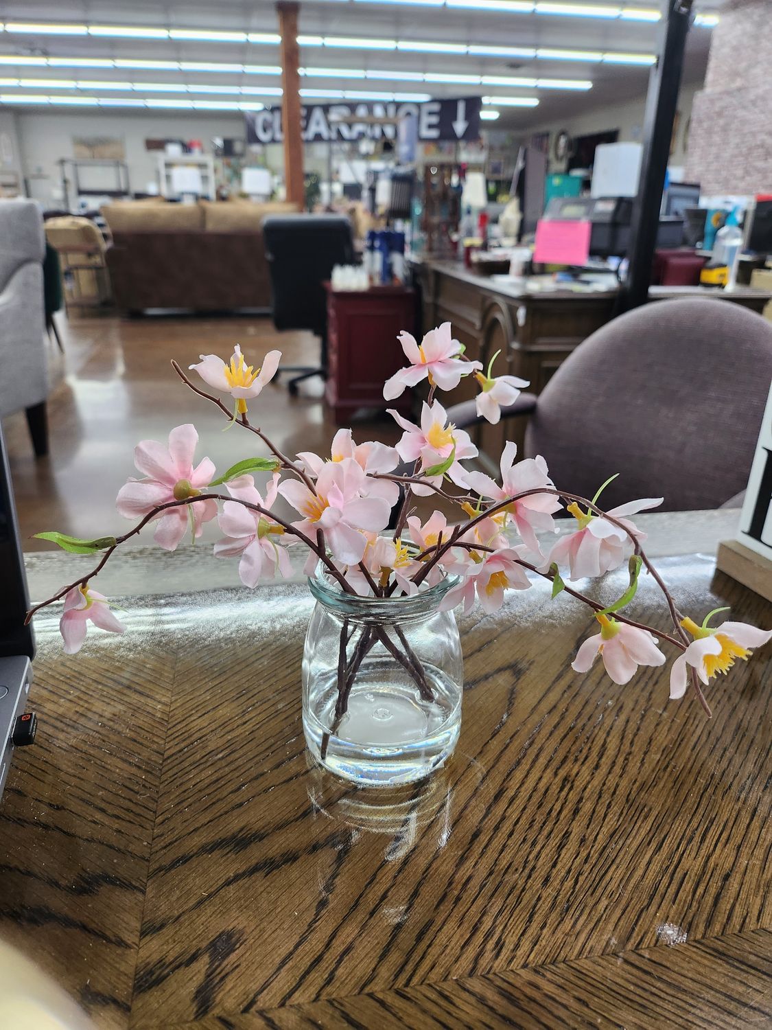 PINK BLOSSOMS IN GLASS JAR