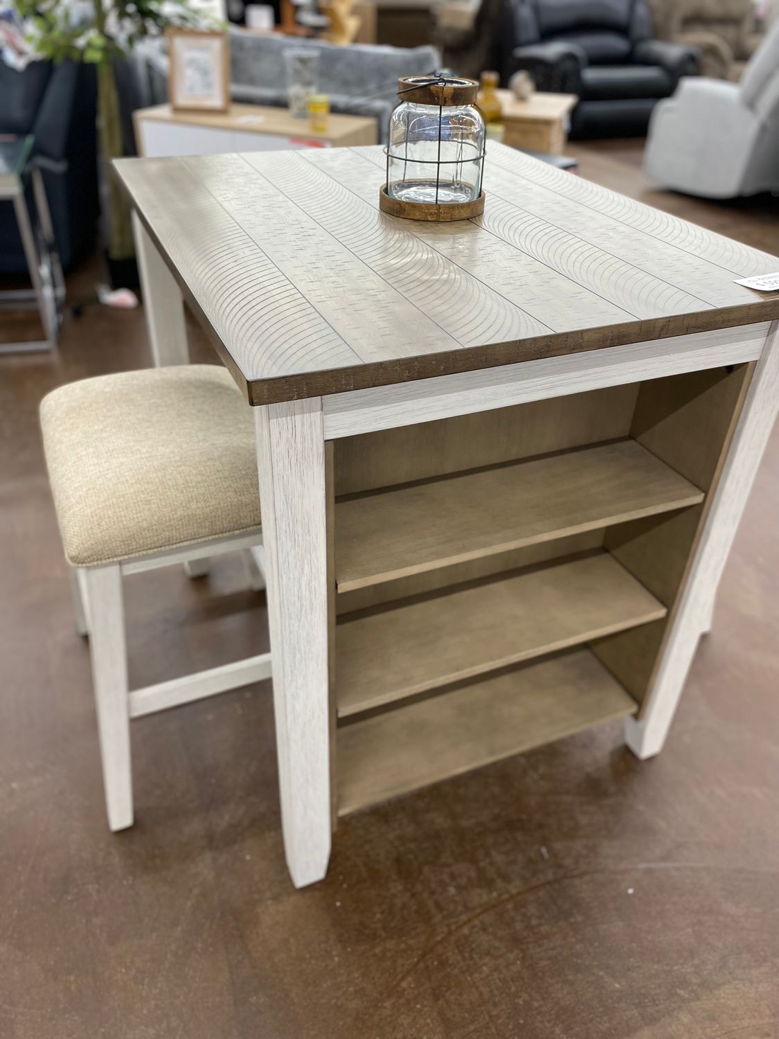Skempton counter height table with  barstools