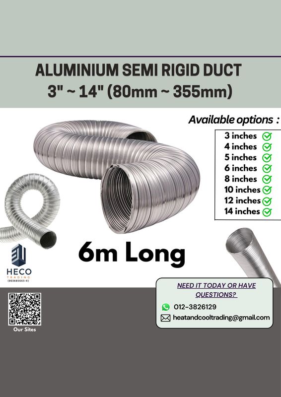 6m long Aluminium Semi Rigid Duct [3 inches to 14 inches]