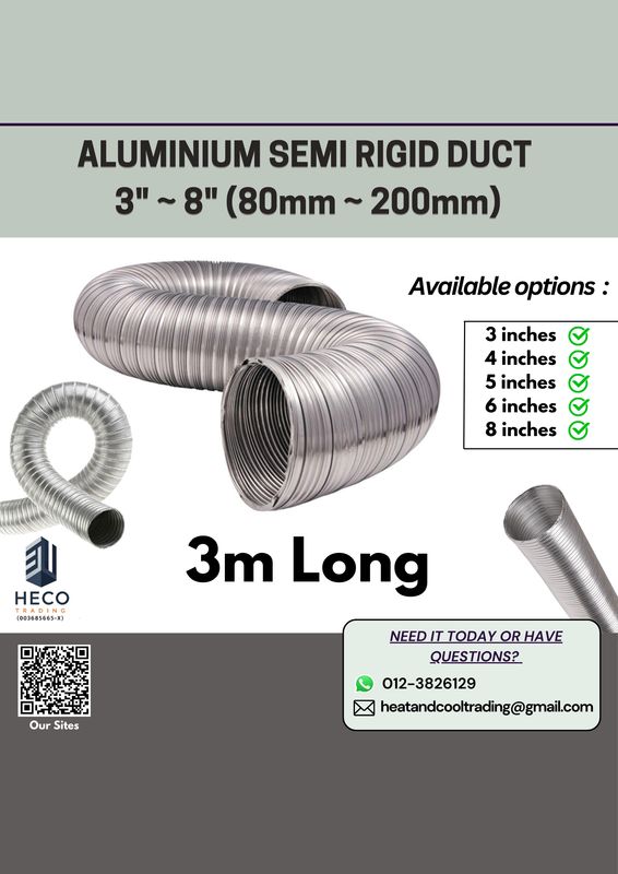 3m long Aluminium Semi Rigid Duct [3 inches to 8 inches] (80mm ~ 200mm)