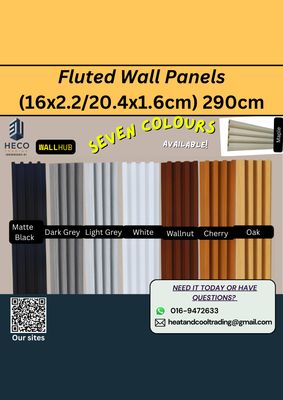 Fluted WallPanel ( 204mm x 16mm  / 160mm x 22mm ) 2900mm Maple, Oak, Walnut, Cherry, Dark Grey, Matte Black, White