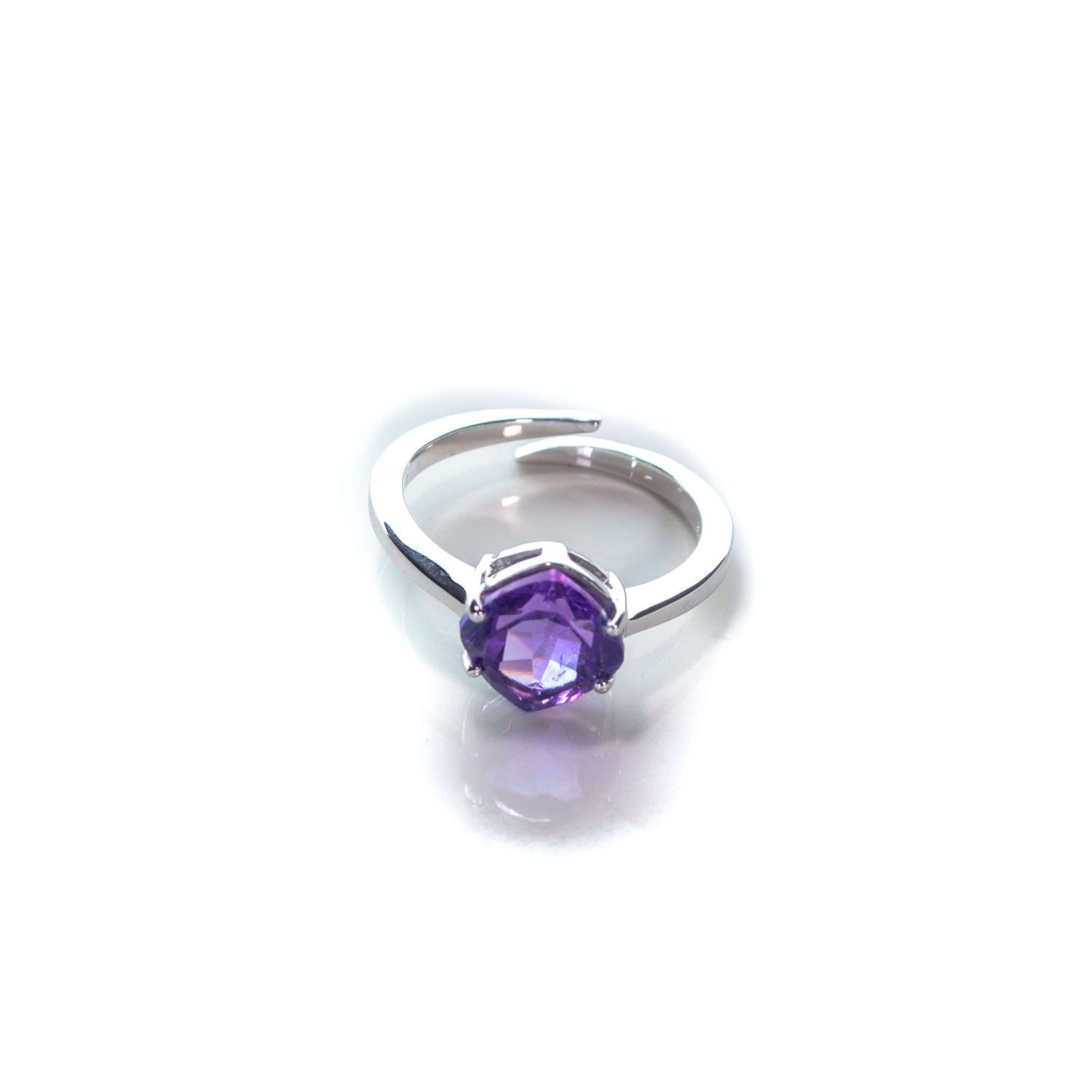 Natural Amethyst Cushion Cut Adjustable Solitaire Ring