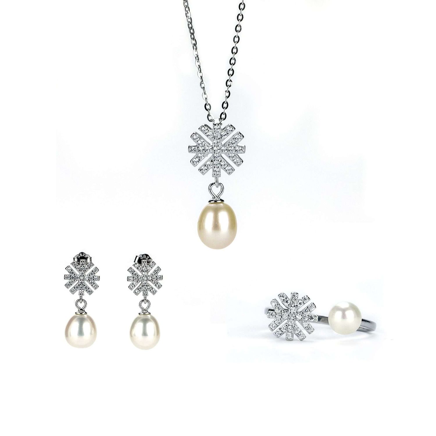 Freshwater White Button Shaped Pearl Falcon Jewellery Set