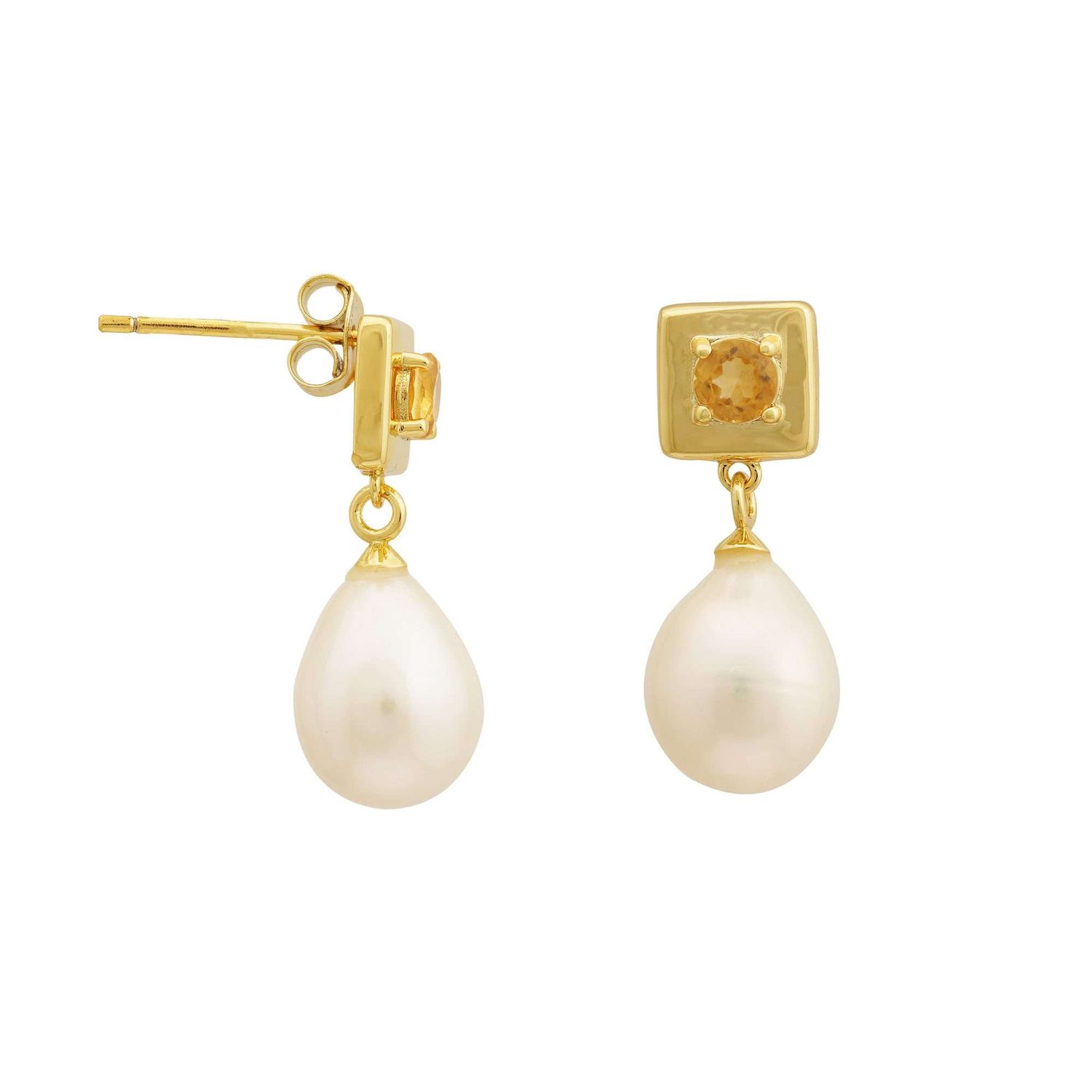 Citrine Stone &amp; Freshwater Pearl Vienna Drop Earrings